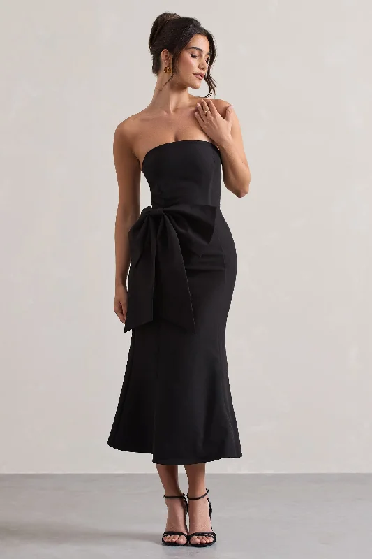 To Me | Black Bandeau Midi Dress With Oversized Bow Versatile midi dresses for all occasions