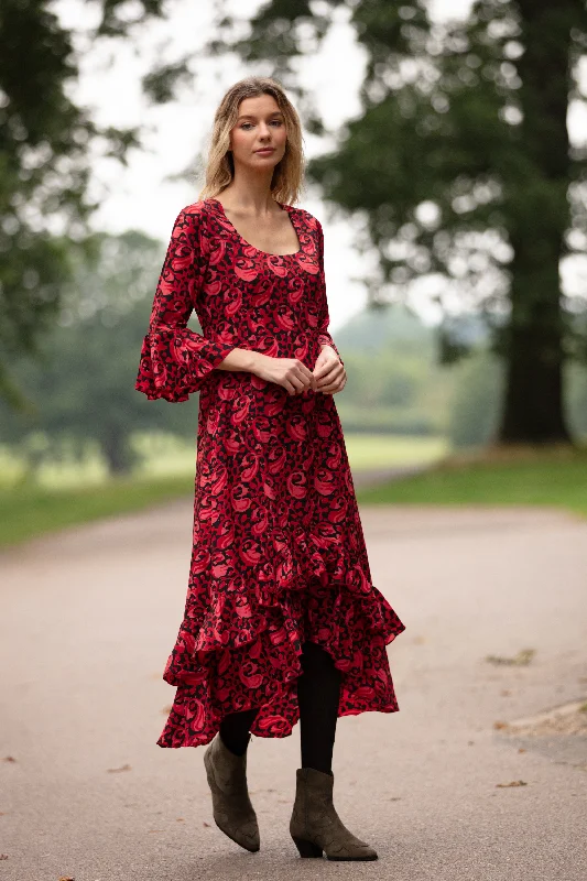 Victoria Midi Dress in Cranberry Swirl Expensive midi dresses