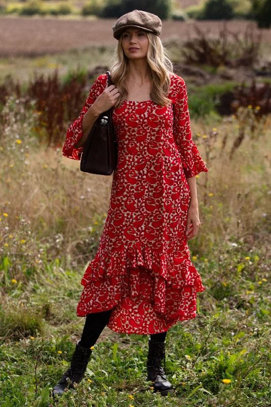 Victoria Midi Dress in Hot Red Swirl Best midi dresses for elegant looks