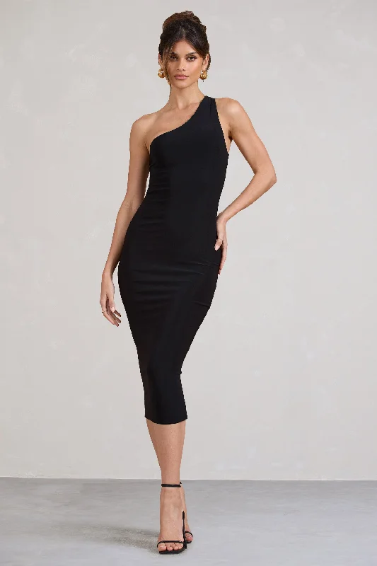 Vineyard | Black Asymmetric Backless Bodycon Midi Dress Graduation midi dresses