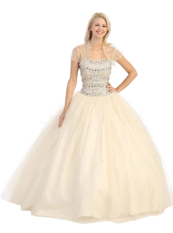 Eureka Fashion - 3005 Jeweled Semi-Sweetheart Ballgown With Bolero Preppy party dresses