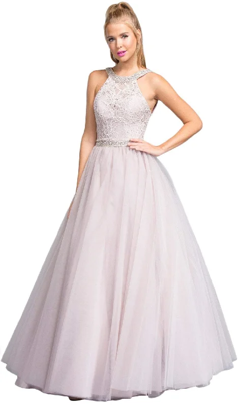 Trevi Collection - Jeweled Lace Halter Prom Ballgown Petite party dresses