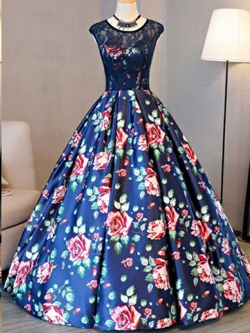 Ball Gown Prom Dresses Scoop Lace Floral Print Floor-length Chic Prom Dress JKL805 High-end floral dresses