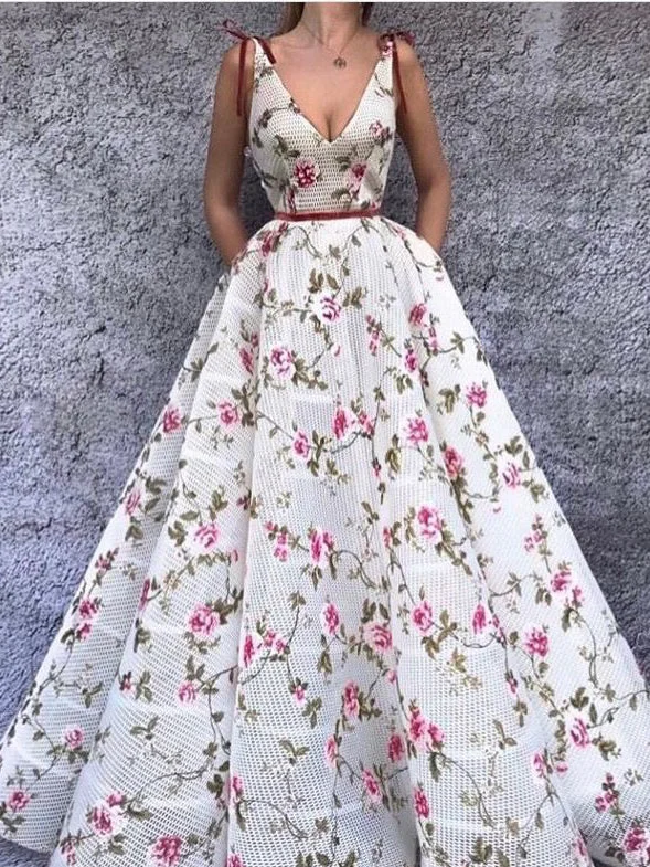 Chic Prom Dresses Straps V-neck Long Embroidery Floral Prom Dress JKL981 Comfortable floral dresses for everyday wear