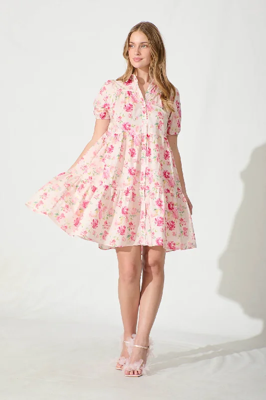 Felicia Shirt Dress In Pink Floral Cotton Maternity floral dresses