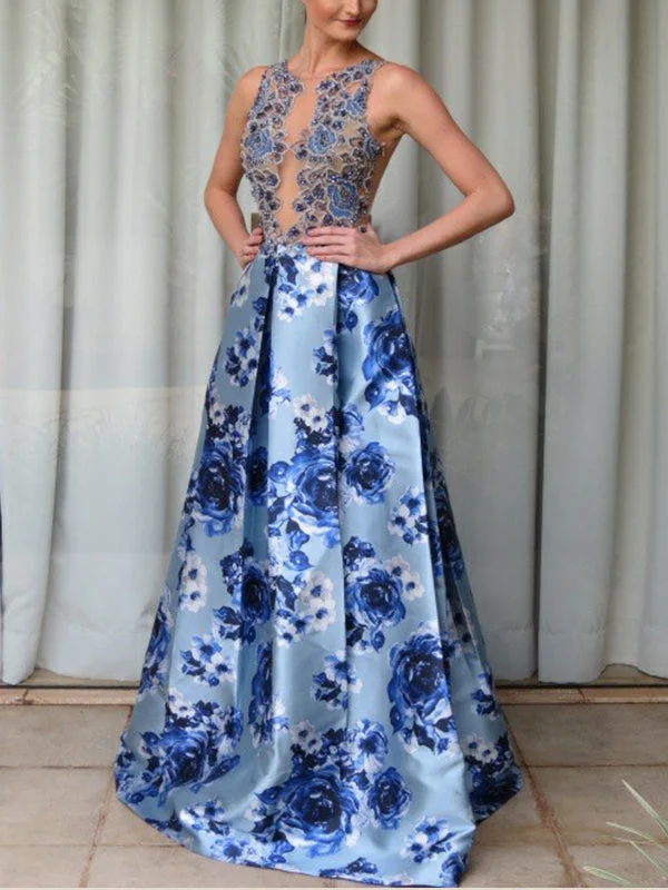 Floral Print Prom Dresses A-line Beautiful Sparkly Prom Dress Long Evening Dress JKL1182 Cocktail floral dresses