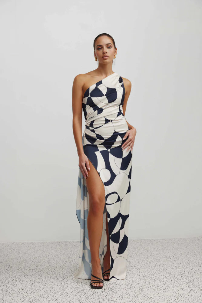 Lexi Samira Dress - Abstract Navy Print Long floral dresses