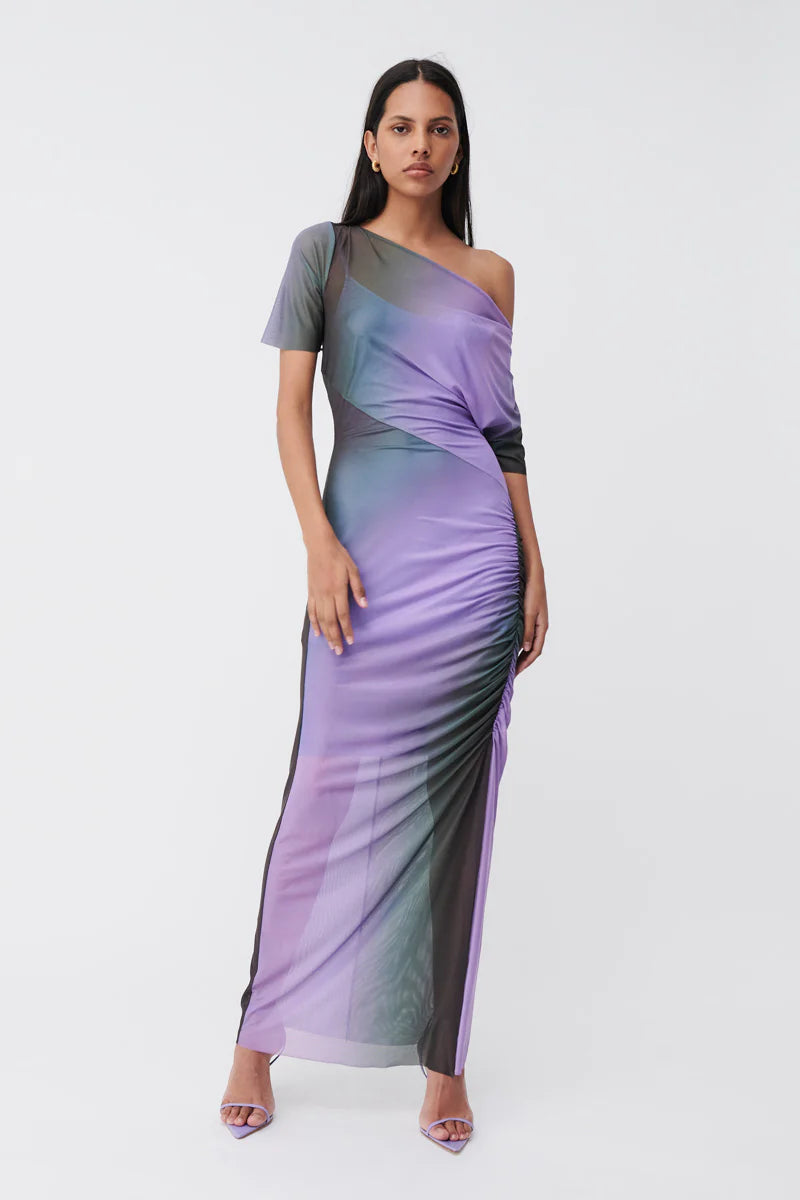 Suboo Olafur Draped Cowl Neck Longline Dress - Print Satin floral dresses