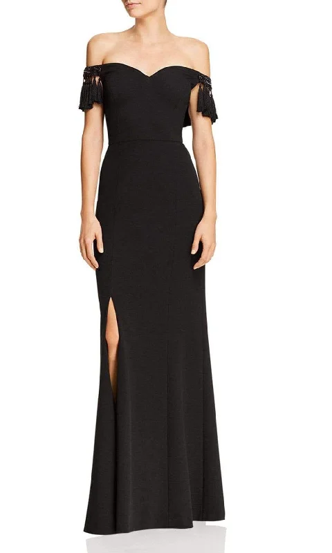 Aidan Mattox - MD1E203104SC Fringed Off Shoulder Sleeve Slit Dress Chic unclassified dresses