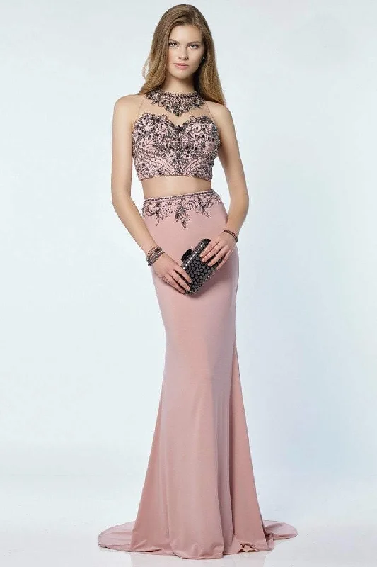 Alyce Paris Two Piece Halter Jersey Gown 6713 - 1 pc Cameo Rose in Size 0 Available Unique unclassified dresses