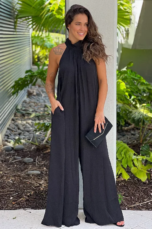 Black High Neck Jumpsuit With Pockets Summer unclassified dresses