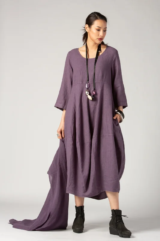 GRIZAS 3/4 Palloncino Dress in Purple Linen Knitted unclassified dresses