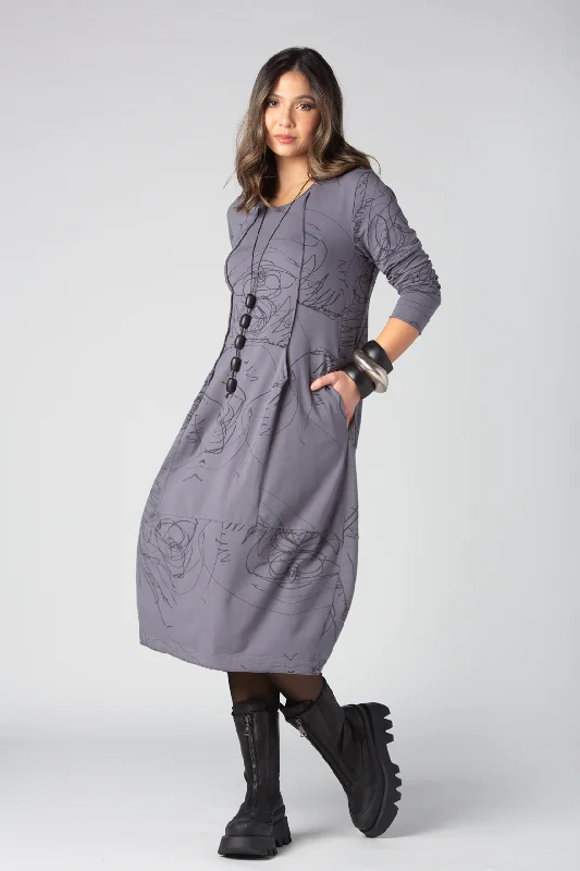 GRIZAS Scribble Dress in Grey Long unclassified dresses