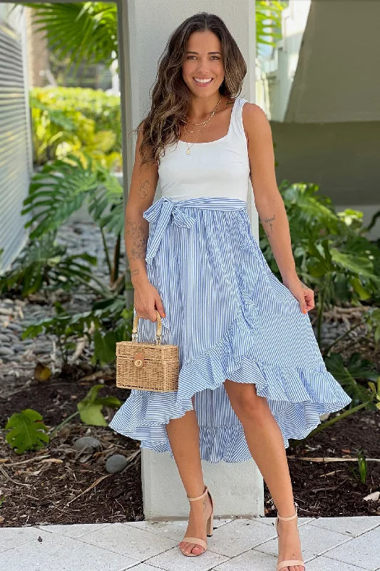 White And Blue Striped Dress Backless unclassified dresses