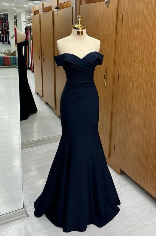 Black Off-the-shoulder Sweetheart Sleeveless Long Mermaid Prom Dress Soft Flow Maxi