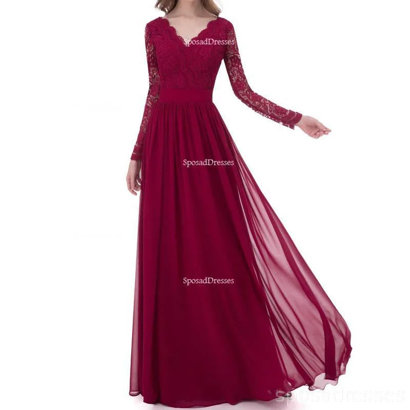 Long Sleeve Lace Dark Red Custom Long Bridesmaid Dresses, BD116 Maxi Skirt Fashion