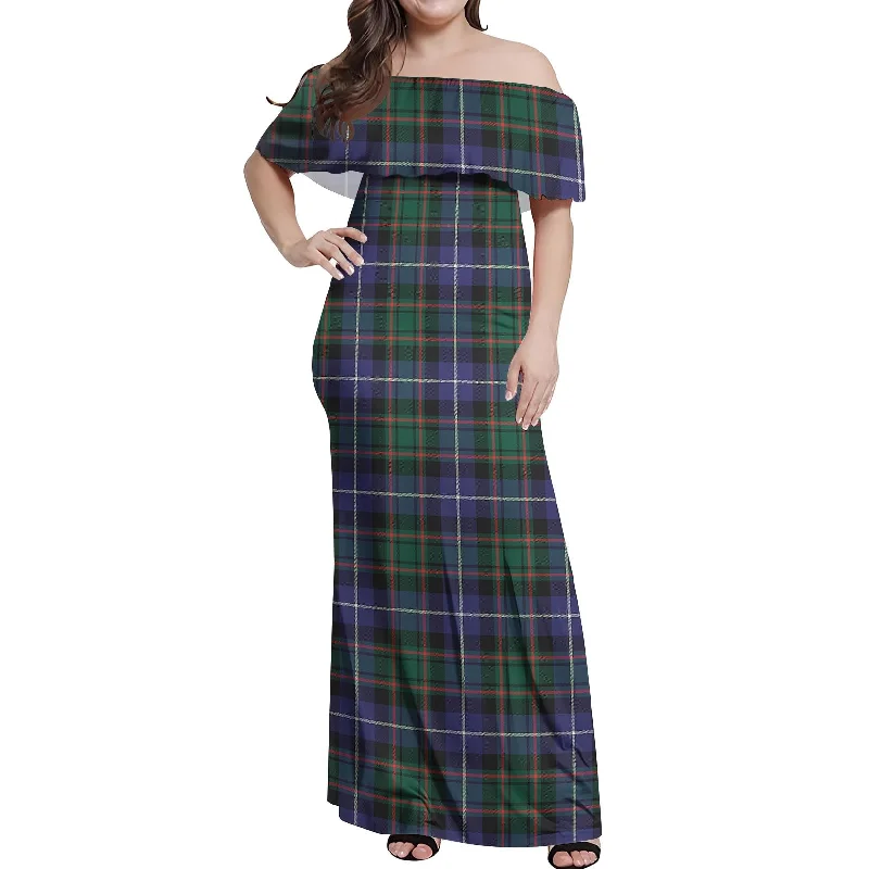 MacRae Hunting Modern Tartan Off Shoulder Long Dress Long Floral Skirt