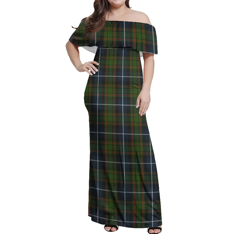 MacRae Hunting Tartan Off Shoulder Long Dress Bold Maxi Skirt