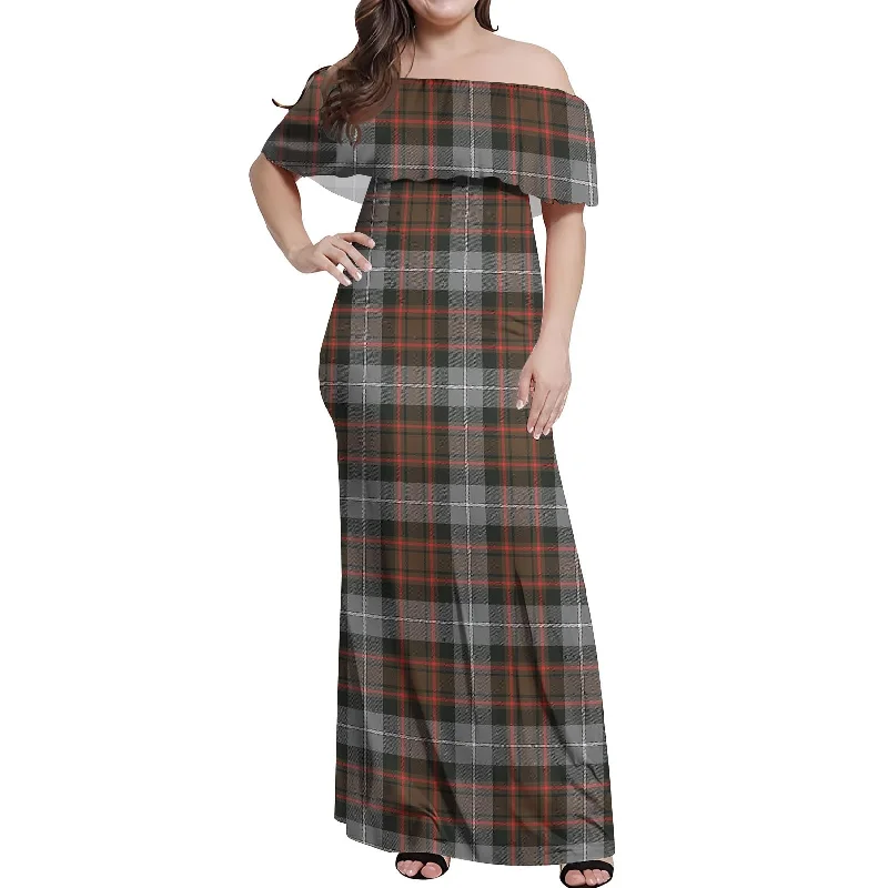 MacRae Hunting Weathered Tartan Off Shoulder Long Dress A-line Maxi Skirt