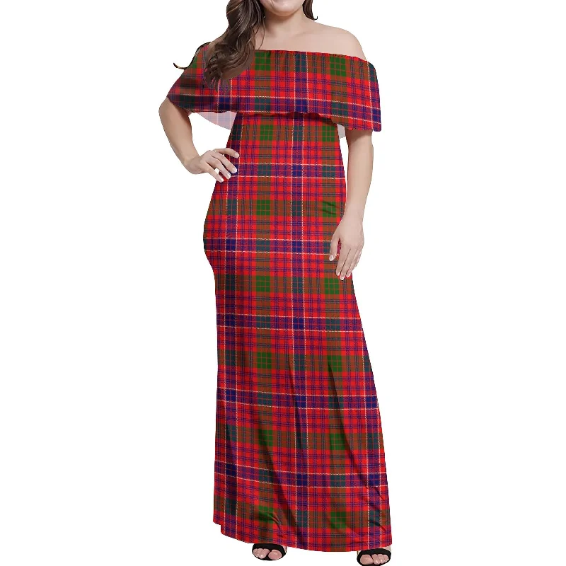 MacRae Modern Tartan Off Shoulder Long Dress Tulle Maxi Skirt