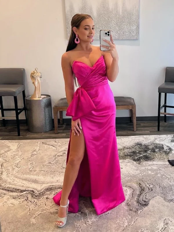 Mermaid Strapless Long Satin Prom Dress with bow tie Satin Maxi Skirt