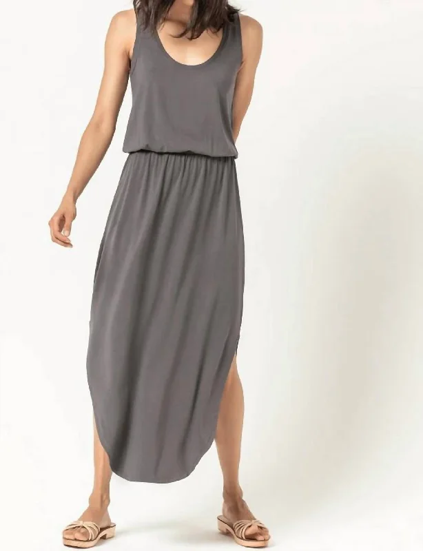 Racing Stripe Maxi Dress In Pewter Front Slit Maxi