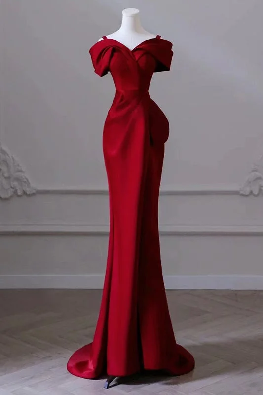 Red Satin Sweetheart Straps Long Formal Dress Red Long Prom Dress Comfortable Long Skirt