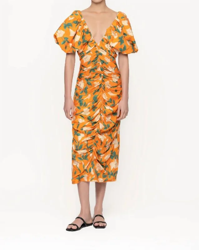 Camelia Sabanero Dorado Midi Dress In Orange Floral Wrap Midi Skirt