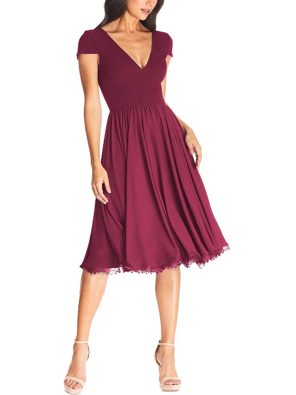 Corey Womens V-Neck Midi Fit & Flare Dress Maxi Length Midi