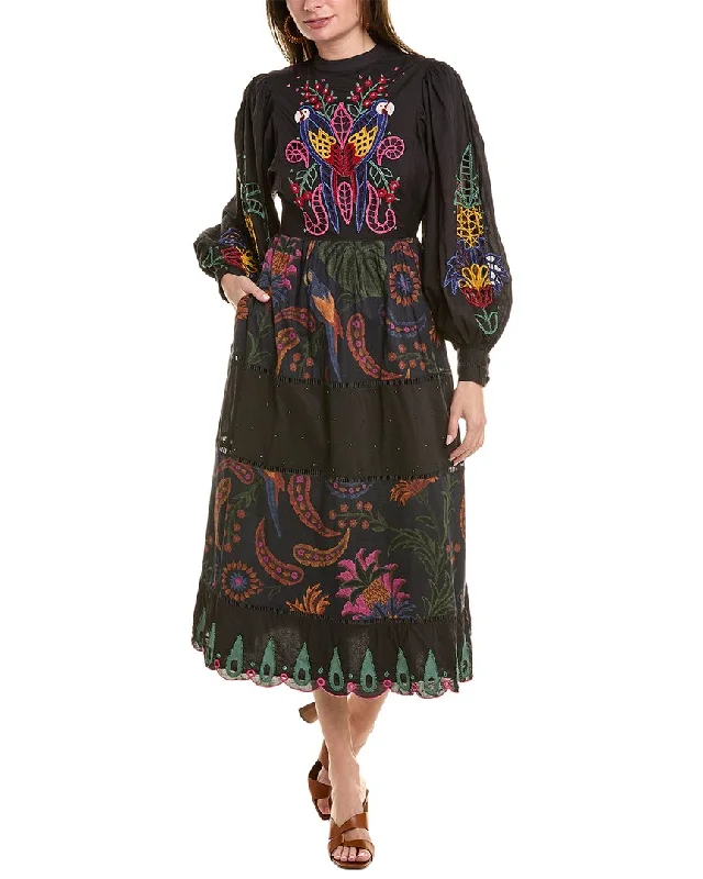 FARM Rio Tropical Tapestry Embroidered Midi Dress Midi Skirt Outfit