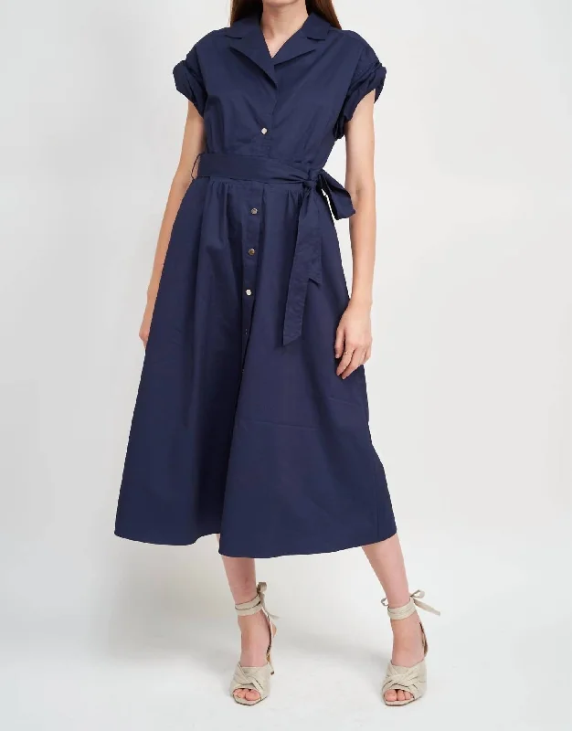 Zoya Midi Shirtdress In Navy Long Midi Skirt