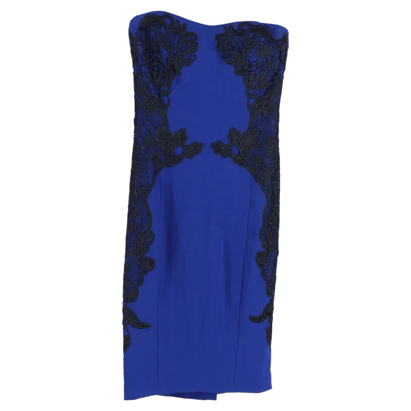 Diane Von Furstenberg Isabella Cosmic Lace Strapless Dress in Blue Triacetate Lace Skater Dress