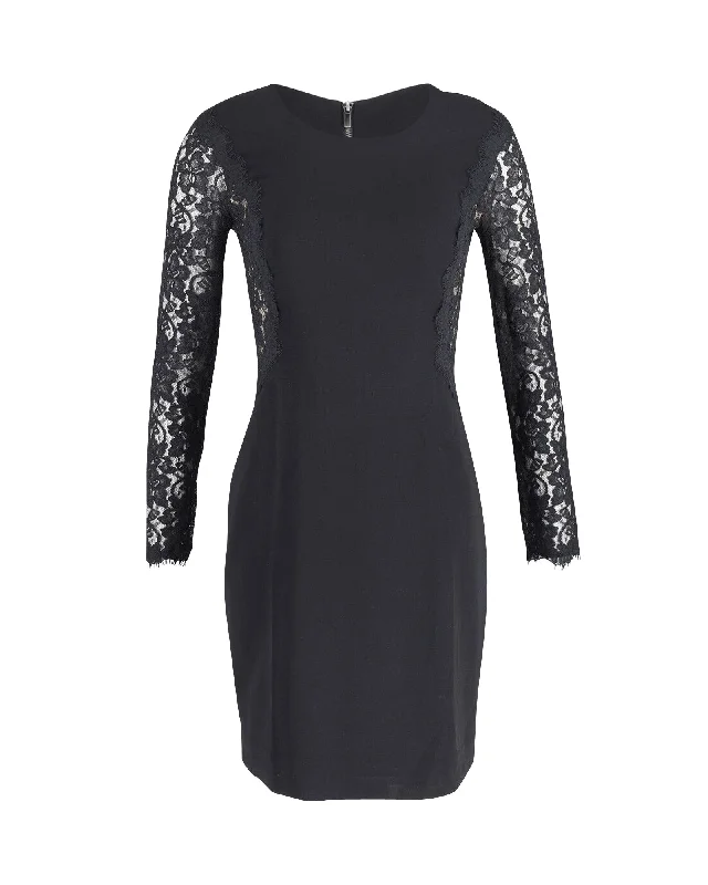 Diane Von Furstenberg Lace India Dress in Black Triacetate Lace Dress Modern