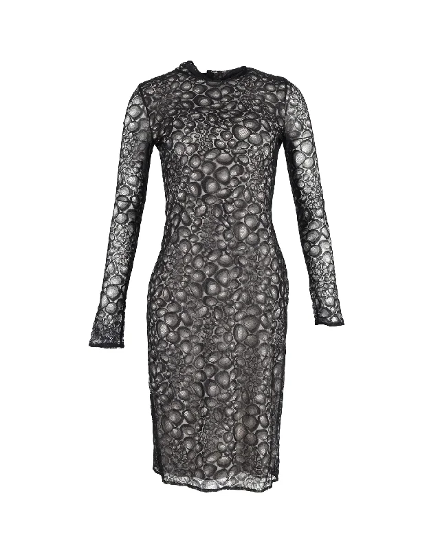 Diane Von Furstenberg Long Sleeve Lydia Dress in Black Lace Overlay Lace Dress Bohemian