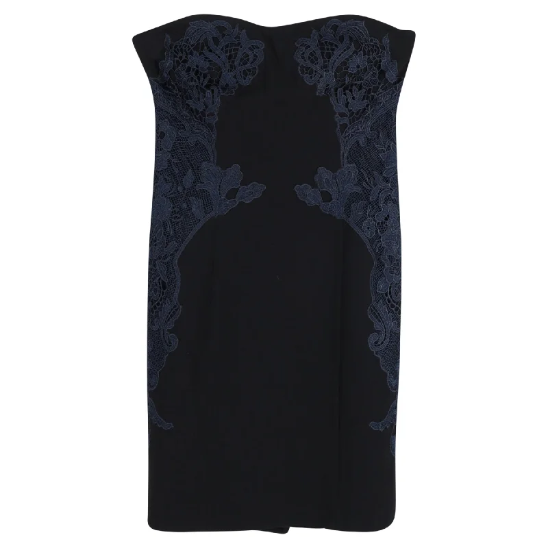 Diane Von Furstenberg Strapless Lace Detailed Dress in Black Triacetate Floral Lace Dress