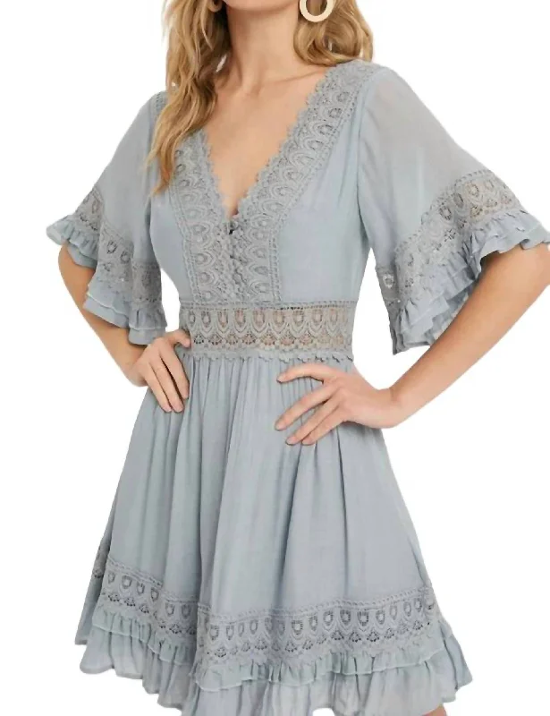 Lace Trim Dress In Chambray Lace Dress Perfect