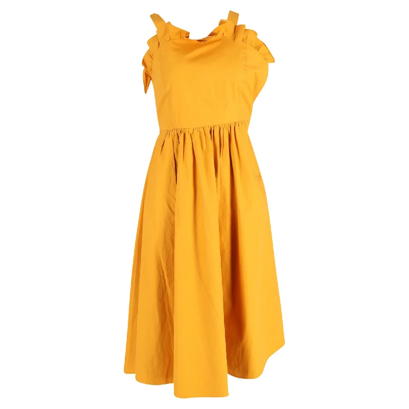 Sea New York Sunrise Lace Up Ruffle Dress in Yellow Cotton Vintage Lace Gown