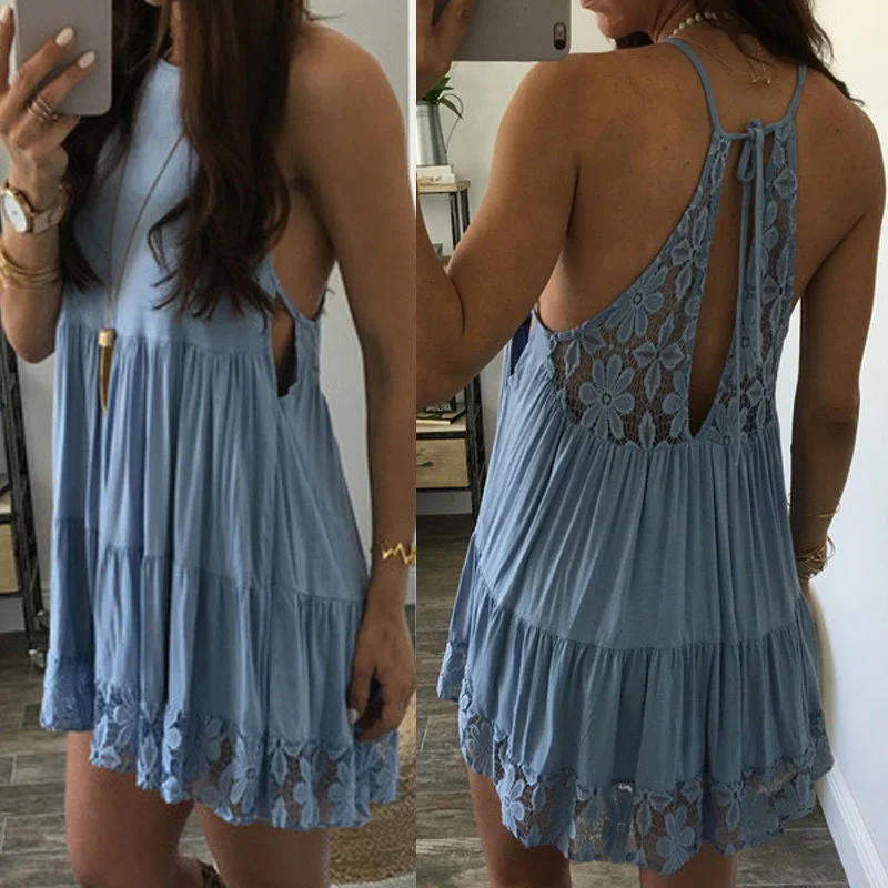 Spaghetti Straps Open Back Lace Short Dress Lace Dress Style