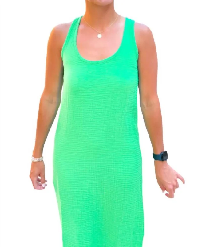 Gauze Racer Tank Dress In Green Flowy Tank Dress