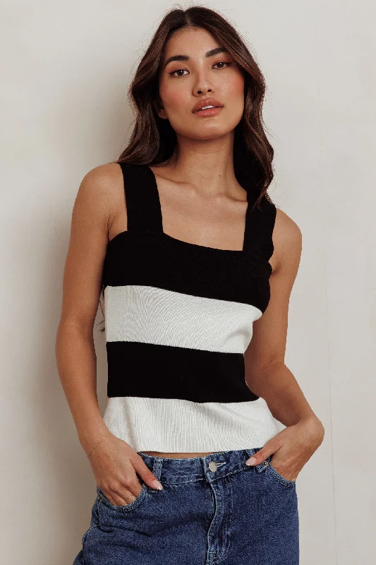 Lisa Striped Knit Tank Top Black White High-Waisted Tank Dress