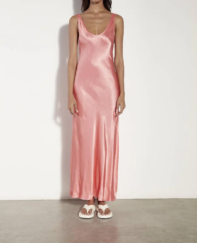 Satin Tank Dress In Coral Elegant Sleeveless Dress