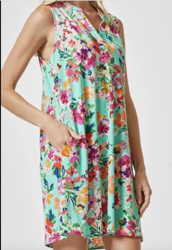 Summer Blooms Tank Dress In Mint Cool Tank Dress