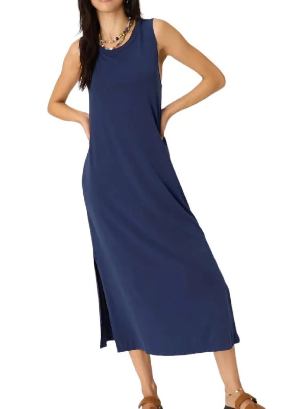 Darla Twist Back Washed Tank Dress In Navy Elegant Tank Dress